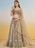 Designer Sequence Embroidered Brown Net Lehenga Choli For Party