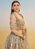 Designer Sequence Embroidered Brown Net Lehenga Choli For Party