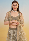 Designer Sequence Embroidered Brown Net Lehenga Choli For Party
