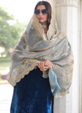 Designer Sequence Embroidered Velvet Blue Pant Kurti With Dupatta Set