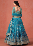 Designer Teal Blue Sequence Embroidery Work Georgette Lehenga Choli