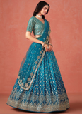 Designer Teal Blue Sequence Embroidery Work Georgette Lehenga Choli
