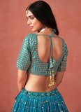 Designer Teal Blue Sequence Embroidery Work Georgette Lehenga Choli