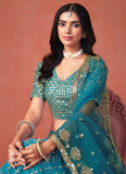Designer Teal Blue Sequence Embroidery Work Georgette Lehenga Choli