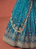 Designer Teal Blue Sequence Embroidery Work Georgette Lehenga Choli