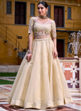Designer Thread Embroidered Off White Raspberry Silk Lehenga Choli Set