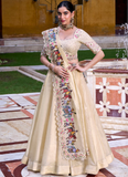 Designer Thread Embroidered Off White Raspberry Silk Lehenga Choli Set