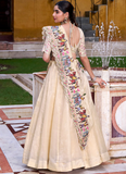 Designer Thread Embroidered Off White Raspberry Silk Lehenga Choli Set