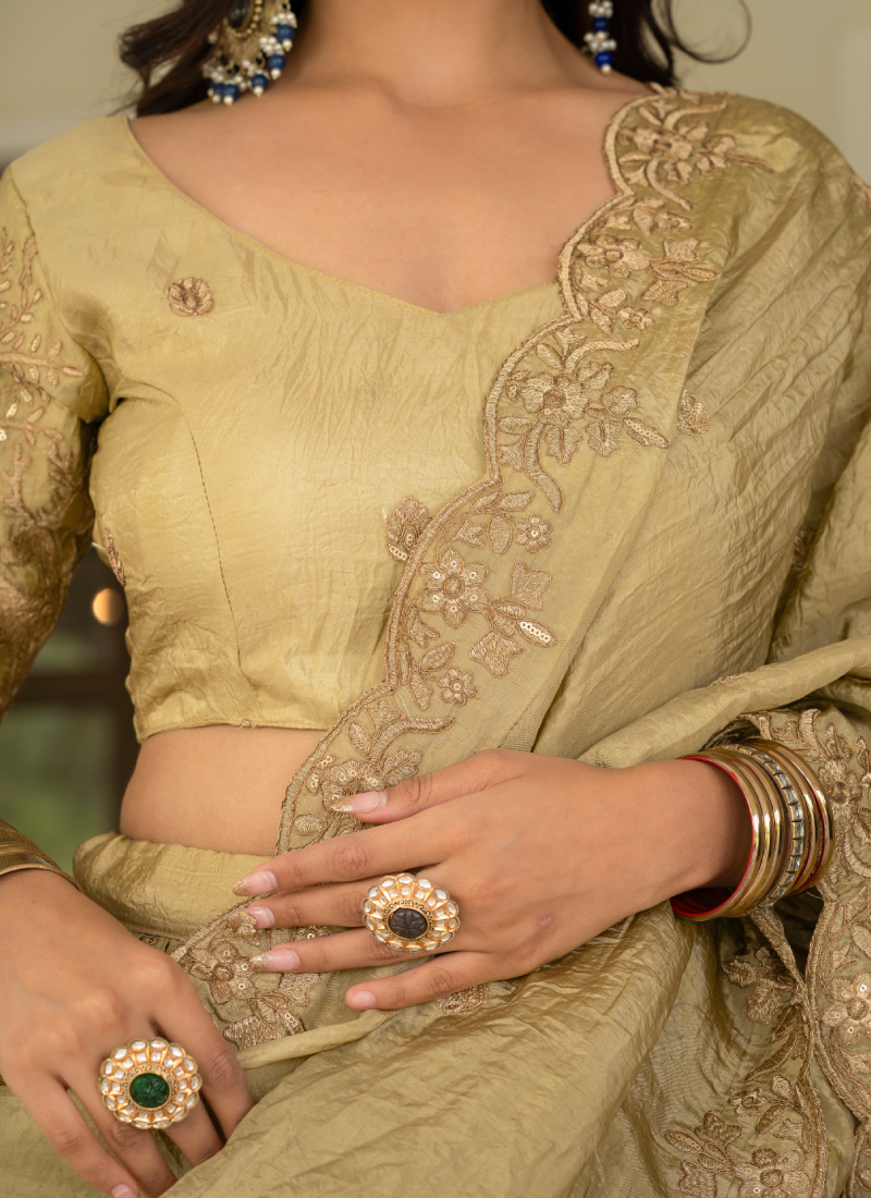 Designer Thread Embroidered Silk Cream Lehenga Choli With Dupatta