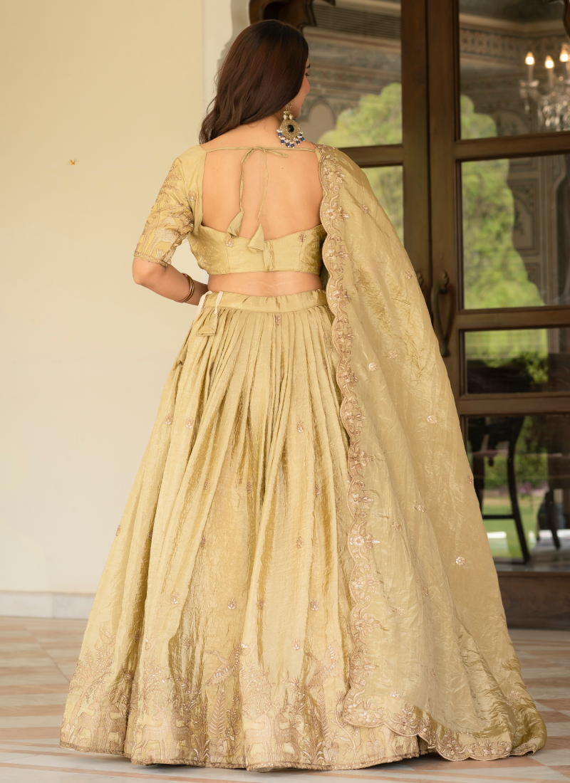 Designer Thread Embroidered Silk Cream Lehenga Choli With Dupatta