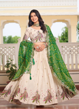 Designer Tissue Silk Green And Cream Sequence Work Lehenga Choli Set