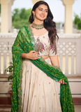 Designer Tissue Silk Green And Cream Sequence Work Lehenga Choli Set