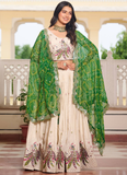 Designer Tissue Silk Green And Cream Sequence Work Lehenga Choli Set