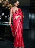 Designer Viscose Satin Zari Weaving Work Pink Saree With Blouse