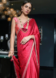 Designer Viscose Satin Zari Weaving Work Pink Saree With Blouse