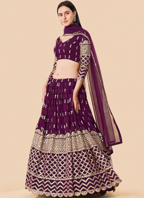 Charismatic Sequence Embroidered Wine Georgette Lehenga Choli
