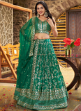 Designer Zari Weaving Embroidered Silk Rama Green Lehenga Choli