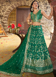 Designer Zari Weaving Embroidered Silk Rama Green Lehenga Choli