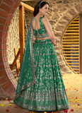 Designer Zari Weaving Embroidered Silk Rama Green Lehenga Choli