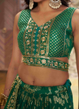 Designer Zari Weaving Embroidered Silk Rama Green Lehenga Choli