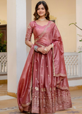 Designer Gold Crush Sequence Work Pink Lehenga Choli Set For Women
