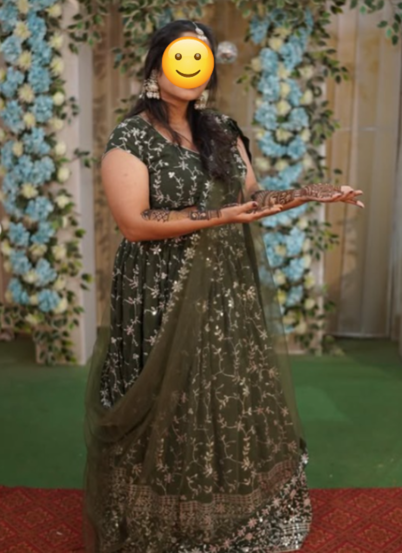 Designer Green Zari Work Georgette Lehenga For Women

