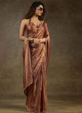 Designer Party Wear Rose Gold Satin Silk Diamond Work Saree