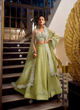 Designer Plain Silk Pista Green Lehenga Choli For Wedding Function