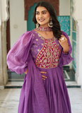 Designer Purple Fendy Silk Sequence Embroidery Work Long Anarkali Gown