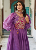 Designer Purple Fendy Silk Sequence Embroidery Work Long Anarkali Gown