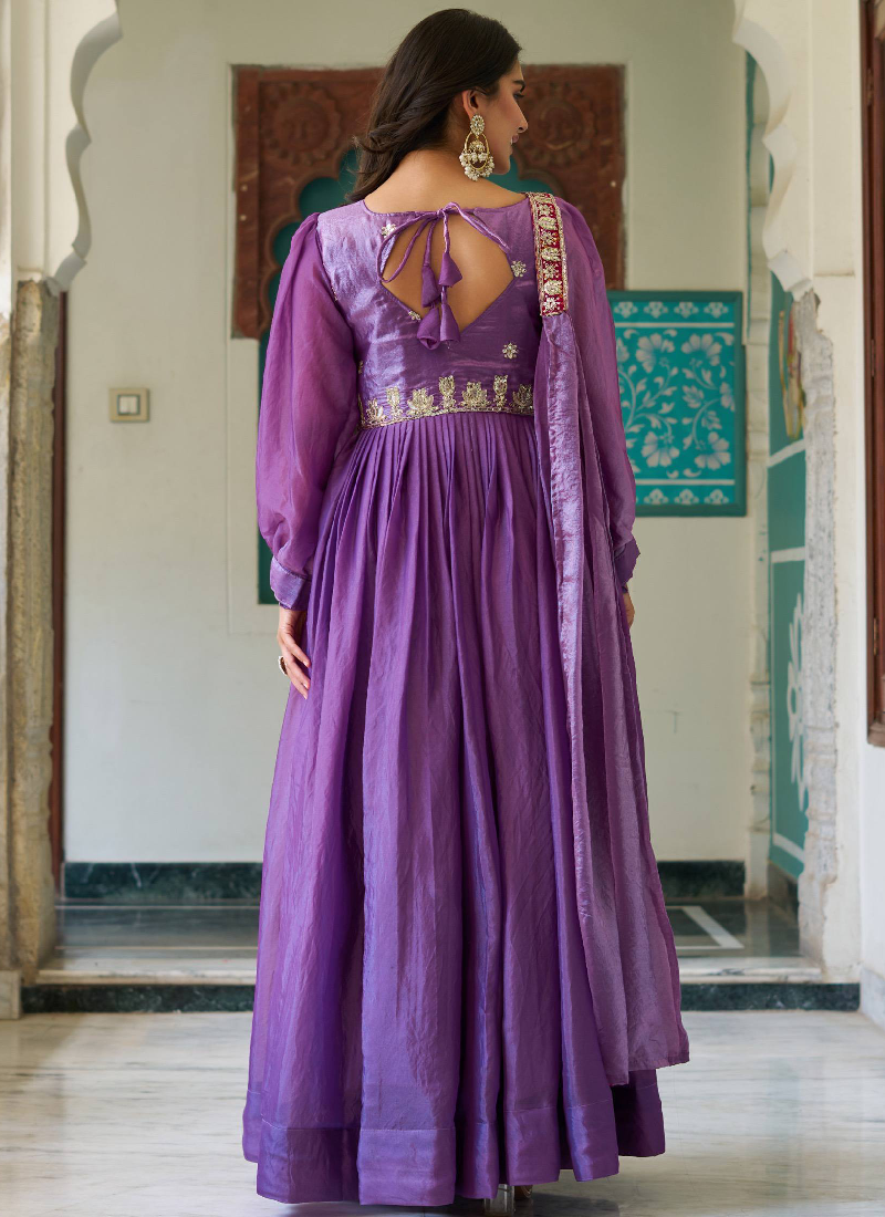 Designer Purple Fendy Silk Sequence Embroidery Work Long Anarkali Gown
