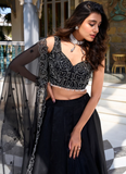 Designer Satin Silk Plain Party Wear Black Lehenga Choli For Women