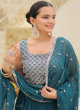 Designer Teal Blue Party Wear Georgette Embroidered Lehenga Choli