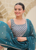 Designer Teal Blue Party Wear Georgette Embroidered Lehenga Choli
