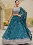 Designer Teal Blue Party Wear Georgette Embroidered Lehenga Choli