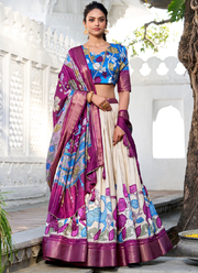 Dola Silk Kalamkari Printed Off White Lehenga Choli With Dupatta
