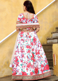 Dori Embroidered Digital Floral Printed Art Silk White Lehenga Choli