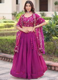 Elegant Fendi Silk Pink Thread Embroidered work Wedding Lehenga Choli