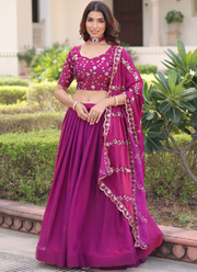 Elegant Fendi Silk Pink Thread Embroidered work Wedding Lehenga Choli
