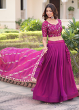 Elegant Fendi Silk Pink Thread Embroidered work Wedding Lehenga Choli
