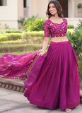 Elegant Fendi Silk Pink Thread Embroidered work Wedding Lehenga Choli