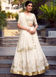 Elegant Silver Glossy Sequin Embroidery White Designer Lehenga Choli
