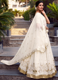 Elegant Silver Glossy Sequin Embroidery White Designer Lehenga Choli