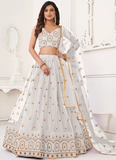 Embroidered Butterfly Net White Engagement Lehenga Choli