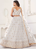 Embroidered Butterfly Net White Engagement Lehenga Choli