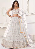 Embroidered Butterfly Net White Engagement Lehenga Choli