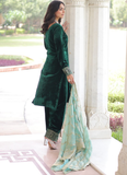 Embroidered Dark Green Velvet Pakistani Salwar Kameez With Dupatta Set