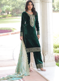 Embroidered Dark Green Velvet Pakistani Salwar Kameez With Dupatta Set