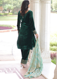 Embroidered Dark Green Velvet Pakistani Salwar Kameez With Dupatta Set