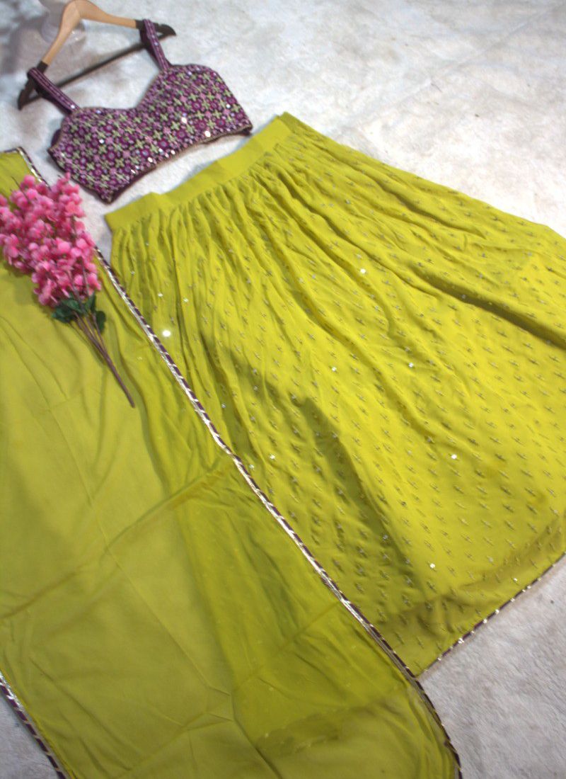 Embroidered Georgette Mahendi Function Special Green Lehenga Choli Set